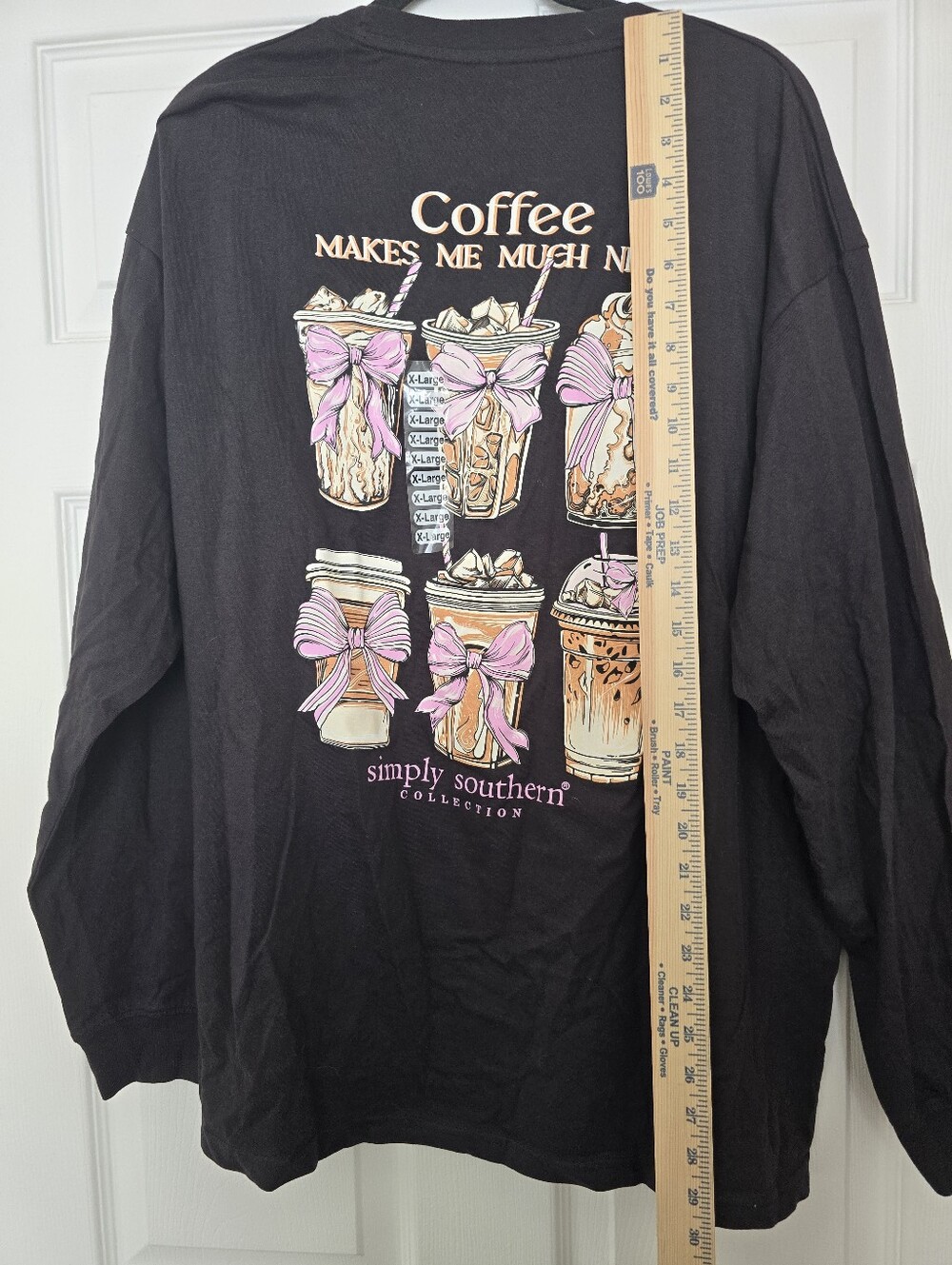 NWT Simply Southern 'Coffee Makes Me Much Nicer' Long Sleeve Tee - Black,Size XL - Picture 8 of 8